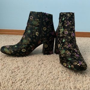 floral ankle zip-up boots